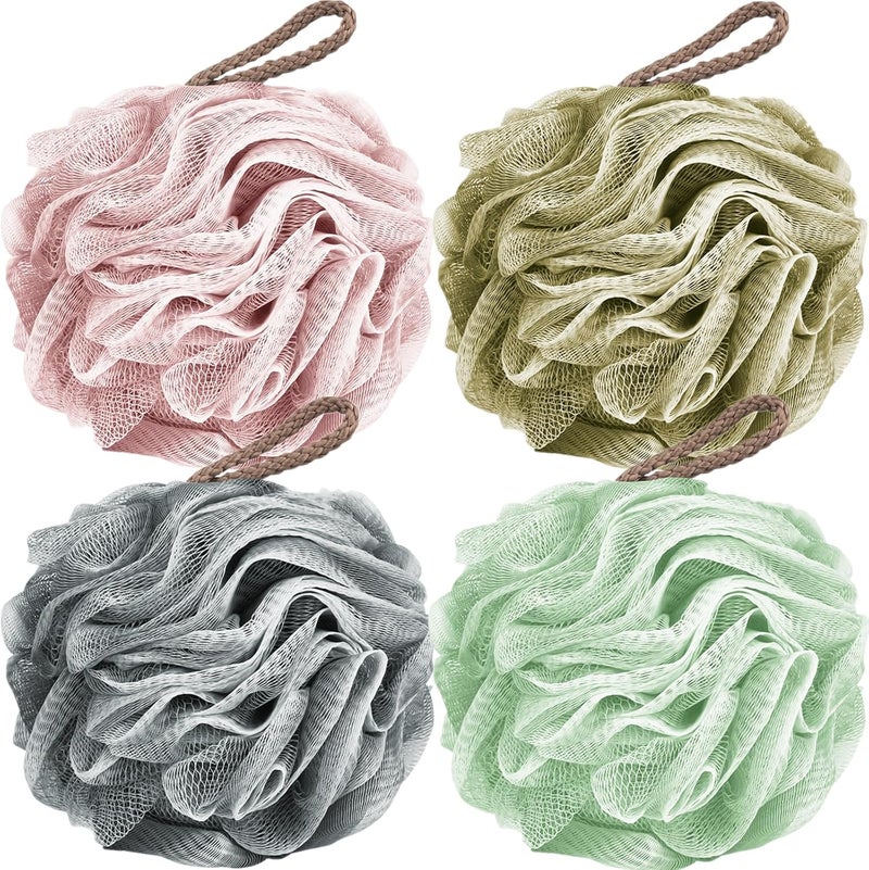 F-U Store Loofah Sponge Shower Loofahs 50g Bath Sponges Mesh Balls 4 Colors for Body Scrubber Exfoliator Wash Back Scrubbers Bathroom Men Women - 4 Pack Cleaning Bathing Accessories - Image 1